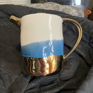 Co-op serving teapot striped pattern in blue, white, and gold